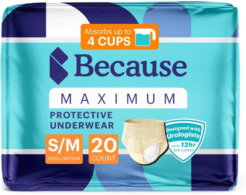 because Discreet Maximum Adult Incontinence & Postpartum Underwear for Women, High Absorbency, Disposable, Absorbs Up to 4 Cups, Beige, Small/Medium, 20 - Image 1